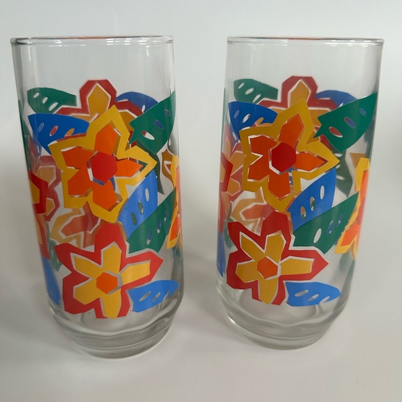 Vintage 1980's Libbey Tropical Flower Glass Set of 2 - Picture 3 of 7